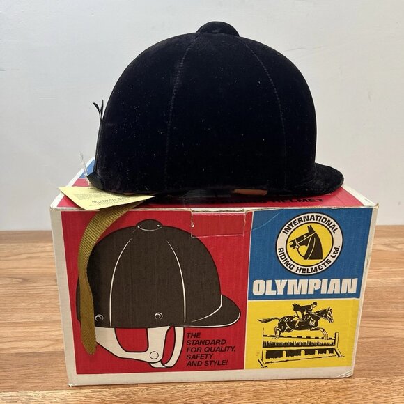 Accessories - Vintage Olympian Equestrian Riding Helmet Black Velvet Women's Size 7 1/8 in Box